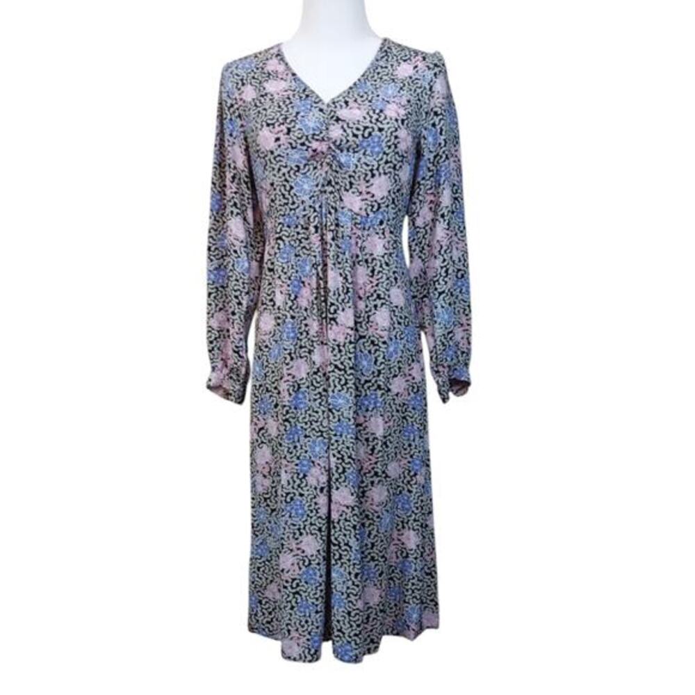 LOFT Midi Dress XS 2 Petite Tea Length Pink Floral‎ Cottagecore Romantic Event